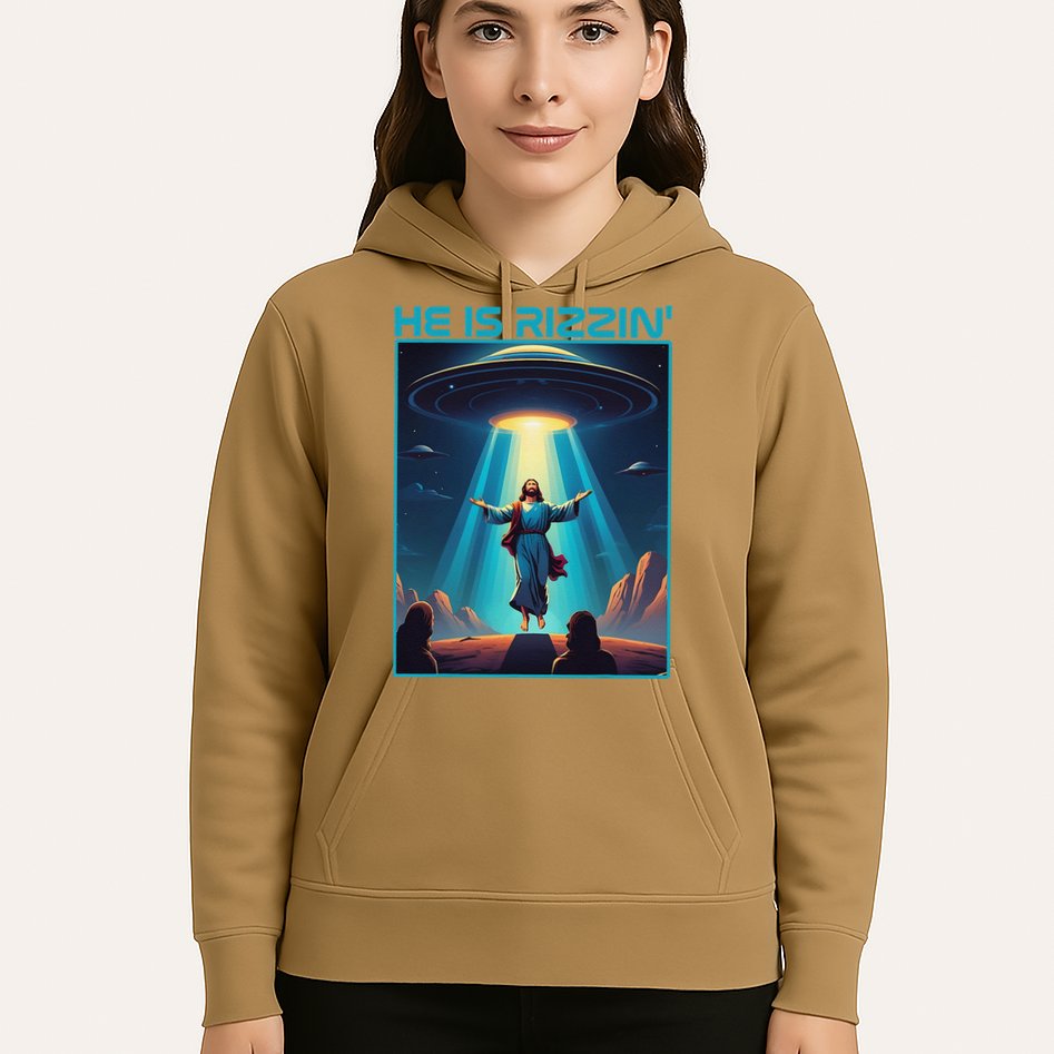 Funny Jesus Rizzin Easter Ufo Alien Abduction Space Christ Hoodie