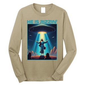 Funny Jesus Rizzin Easter Ufo Alien Abduction Space Christ Long Sleeve Shirt