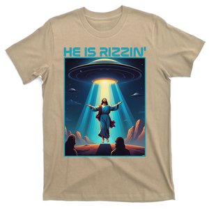 Funny Jesus Rizzin Easter Ufo Alien Abduction Space Christ T-Shirt