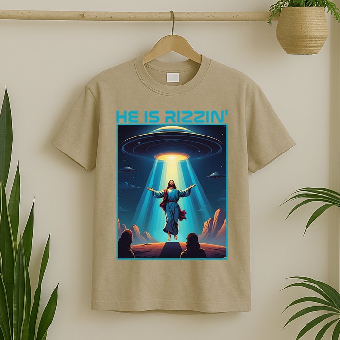 Funny Jesus Rizzin Easter Ufo Alien Abduction Space Christ T-Shirt