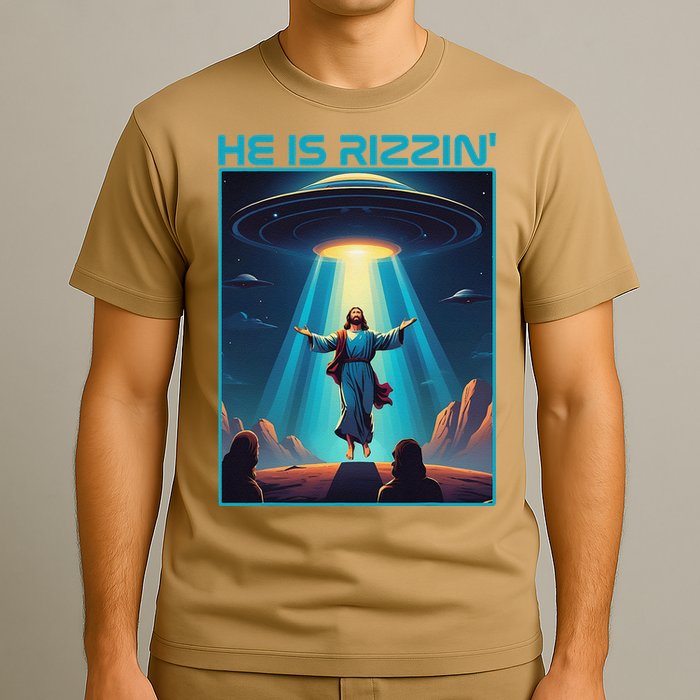 Funny Jesus Rizzin Easter Ufo Alien Abduction Space Christ T-Shirt
