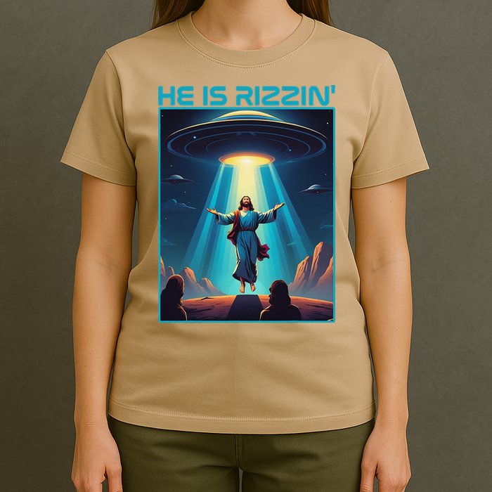 Funny Jesus Rizzin Easter Ufo Alien Abduction Space Christ T-Shirt