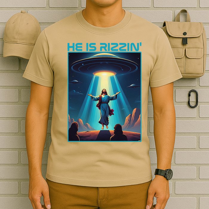 Funny Jesus Rizzin Easter Ufo Alien Abduction Space Christ T-Shirt