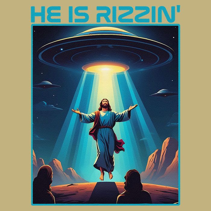 Funny Jesus Rizzin Easter Ufo Alien Abduction Space Christ T-Shirt