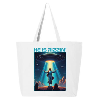 Funny Jesus Rizzin Easter Ufo Alien Abduction Space Christ 25L Jumbo Tote