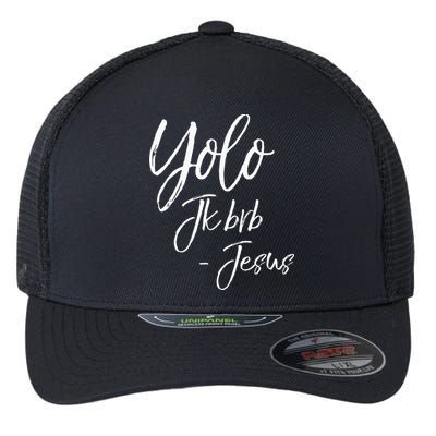 Funny Jesus Resurrection Quote Easter Yolo JK BRB Jesus Flexfit Unipanel Trucker Cap
