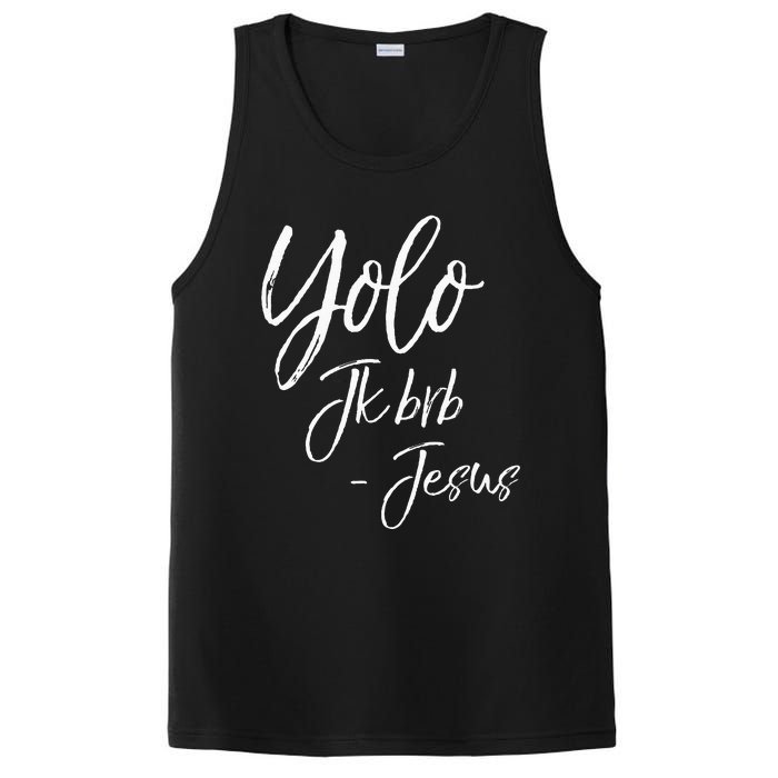 Funny Jesus Resurrection Quote Easter Yolo JK BRB Jesus PosiCharge Competitor Tank