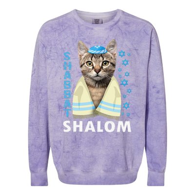 Funny Jewish Shabbat Shalom Cute Cat With Kippah Colorblast Crewneck Sweatshirt