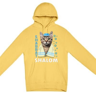 Funny Jewish Shabbat Shalom Cute Cat With Kippah Premium Pullover Hoodie