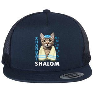 Funny Jewish Shabbat Shalom Cute Cat With Kippah Flat Bill Trucker Hat