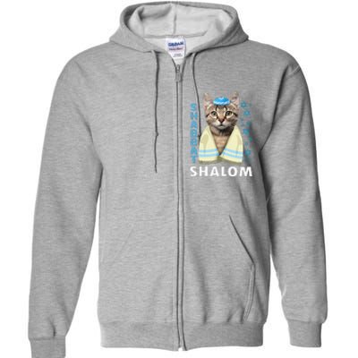 Funny Jewish Shabbat Shalom Cute Cat With Kippah Full Zip Hoodie