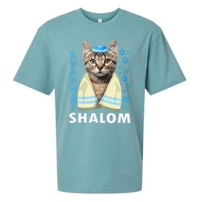 Funny Jewish Shabbat Shalom Cute Cat With Kippah Sueded Cloud Jersey T-Shirt