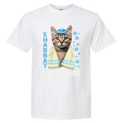 Funny Jewish Shabbat Shalom Cute Cat With Kippah Garment-Dyed Heavyweight T-Shirt