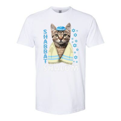 Funny Jewish Shabbat Shalom Cute Cat With Kippah Softstyle® CVC T-Shirt