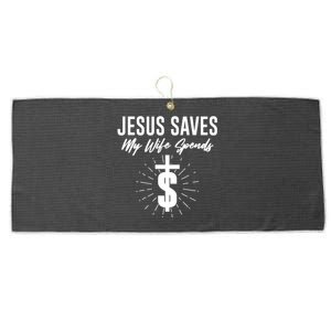 Funny Jesus Saves My Wife Spends Large Microfiber Waffle Golf Towel