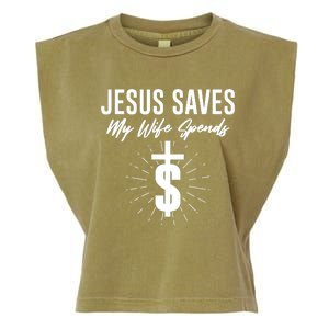 Funny Jesus Saves My Wife Spends Garment-Dyed Women's Muscle Tee