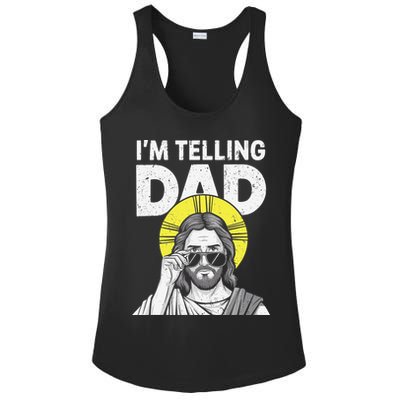 Funny Jesus Saying Im Telling Dad Ladies PosiCharge Competitor Racerback Tank