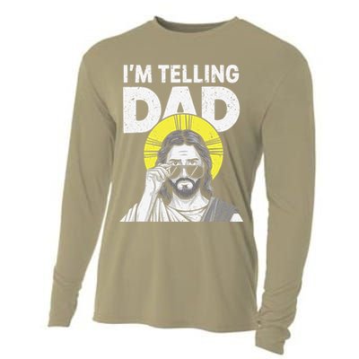 Funny Jesus Saying Im Telling Dad Cooling Performance Long Sleeve Crew