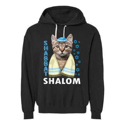 Funny Jewish Shabbat Shalom Cute Cat With Kippah Garment-Dyed Fleece Hoodie