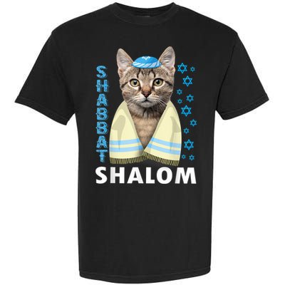 Funny Jewish Shabbat Shalom Cute Cat With Kippah Garment-Dyed Heavyweight T-Shirt