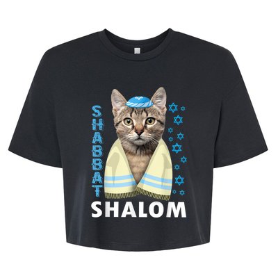 Funny Jewish Shabbat Shalom Cute Cat With Kippah Bella+Canvas Jersey Crop Tee