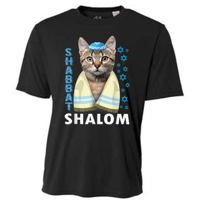 Funny Jewish Shabbat Shalom Cute Cat With Kippah Cooling Performance Crew T-Shirt