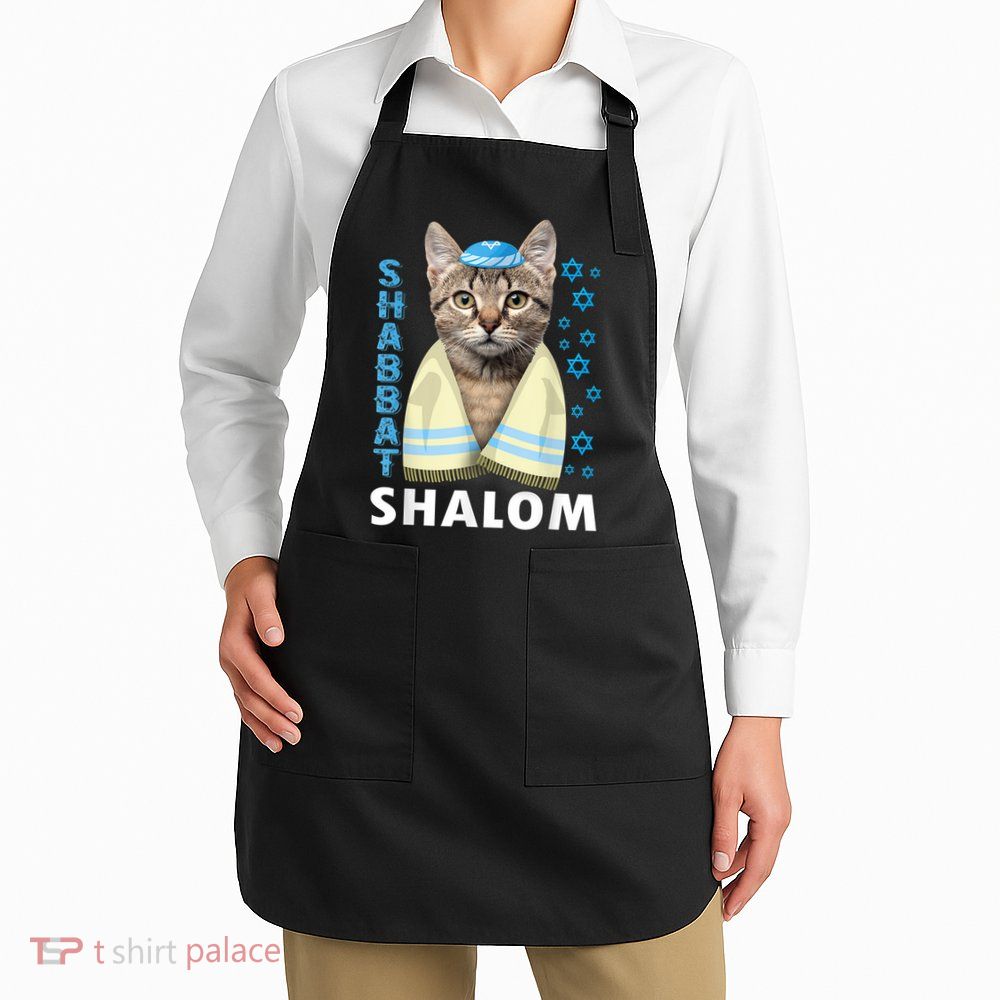 Funny Jewish Shabbat Shalom Cute Cat With Kippah Apron