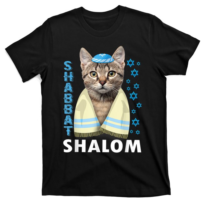 Funny Jewish Shabbat Shalom Cute Cat With Kippah T-Shirt