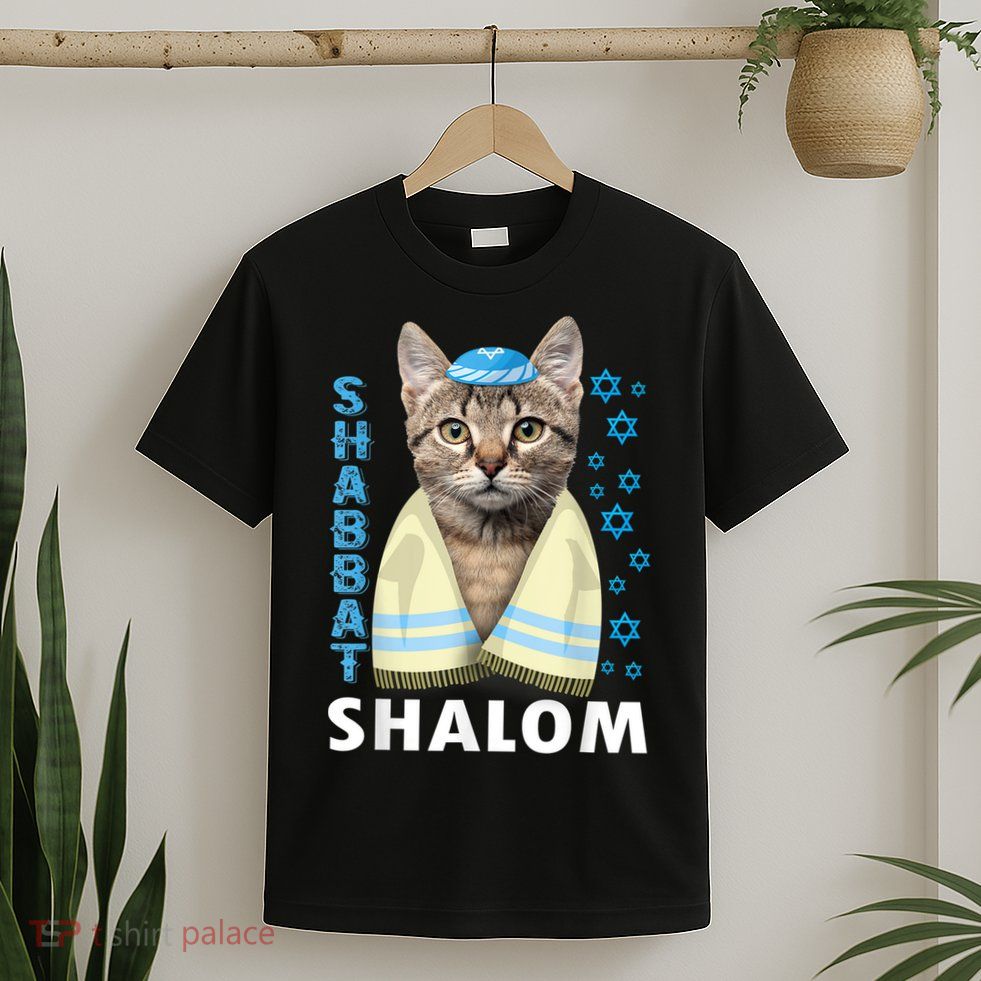 Funny Jewish Shabbat Shalom Cute Cat With Kippah T-Shirt