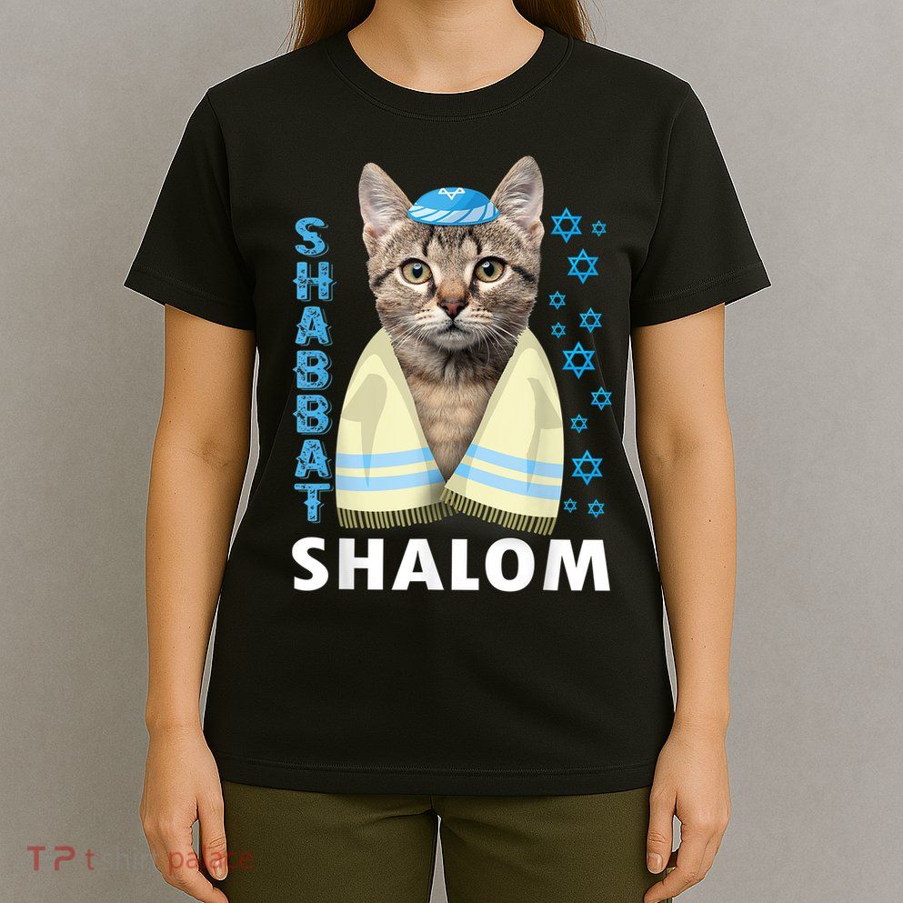 Funny Jewish Shabbat Shalom Cute Cat With Kippah T-Shirt