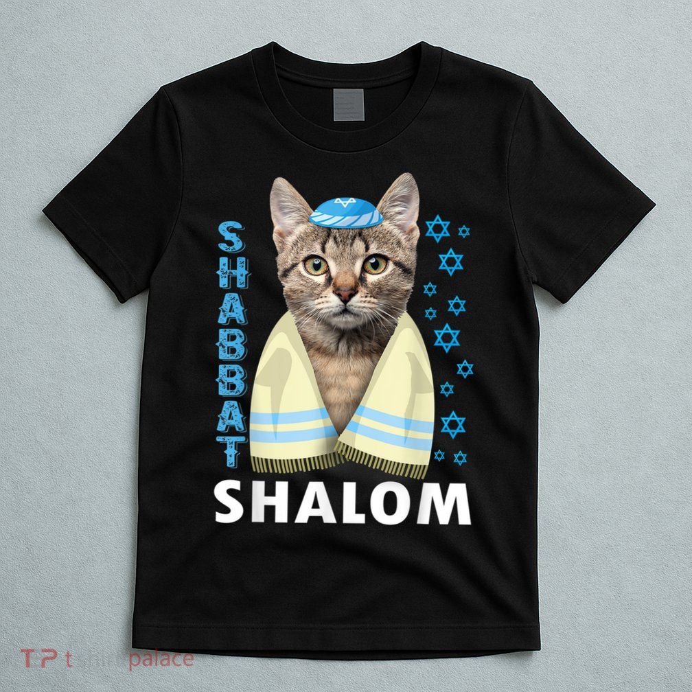 Funny Jewish Shabbat Shalom Cute Cat With Kippah T-Shirt