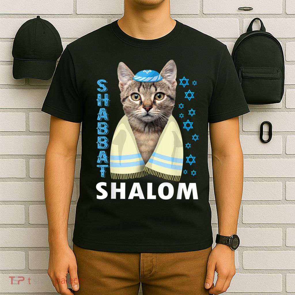 Funny Jewish Shabbat Shalom Cute Cat With Kippah T-Shirt