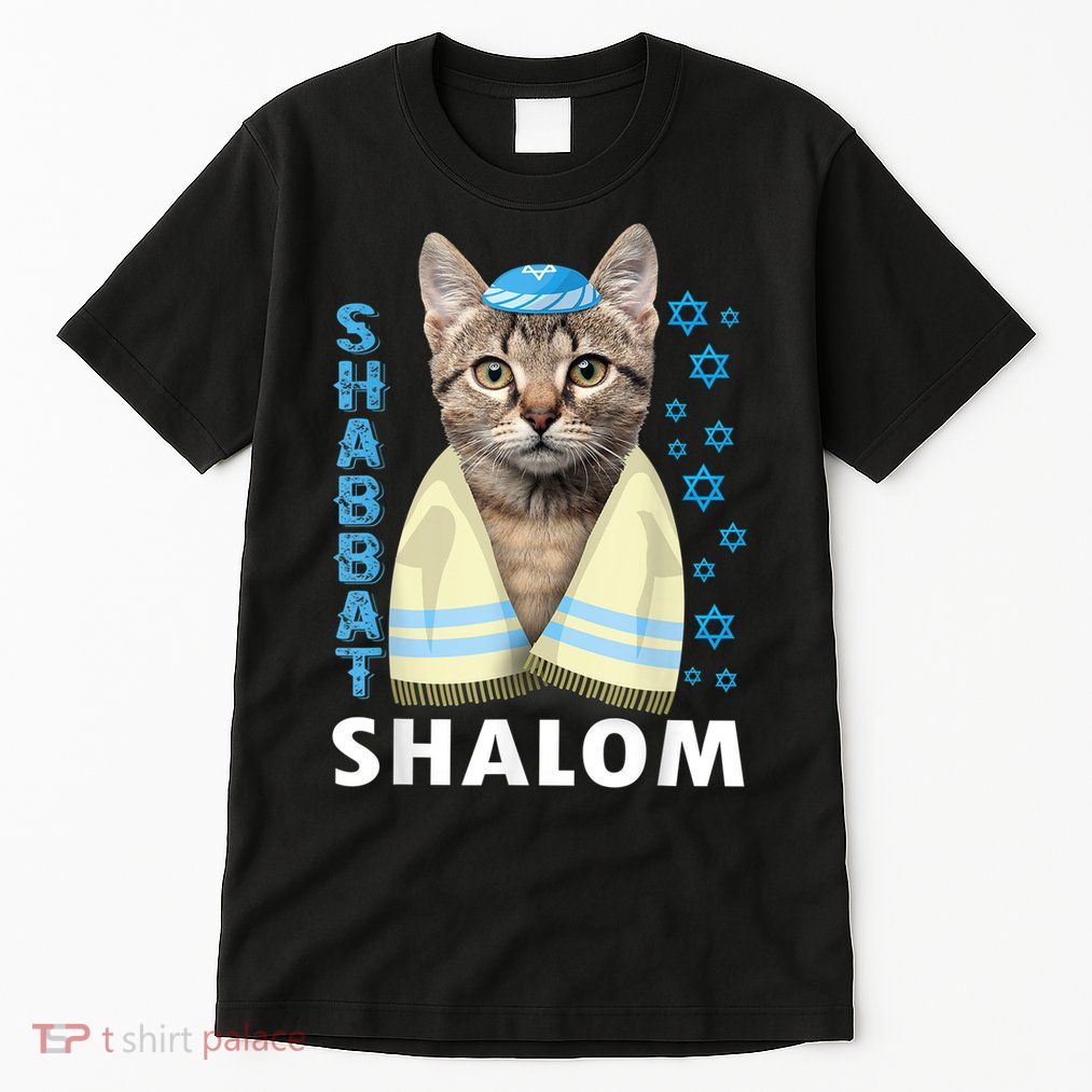 Funny Jewish Shabbat Shalom Cute Cat With Kippah Tall T-Shirt