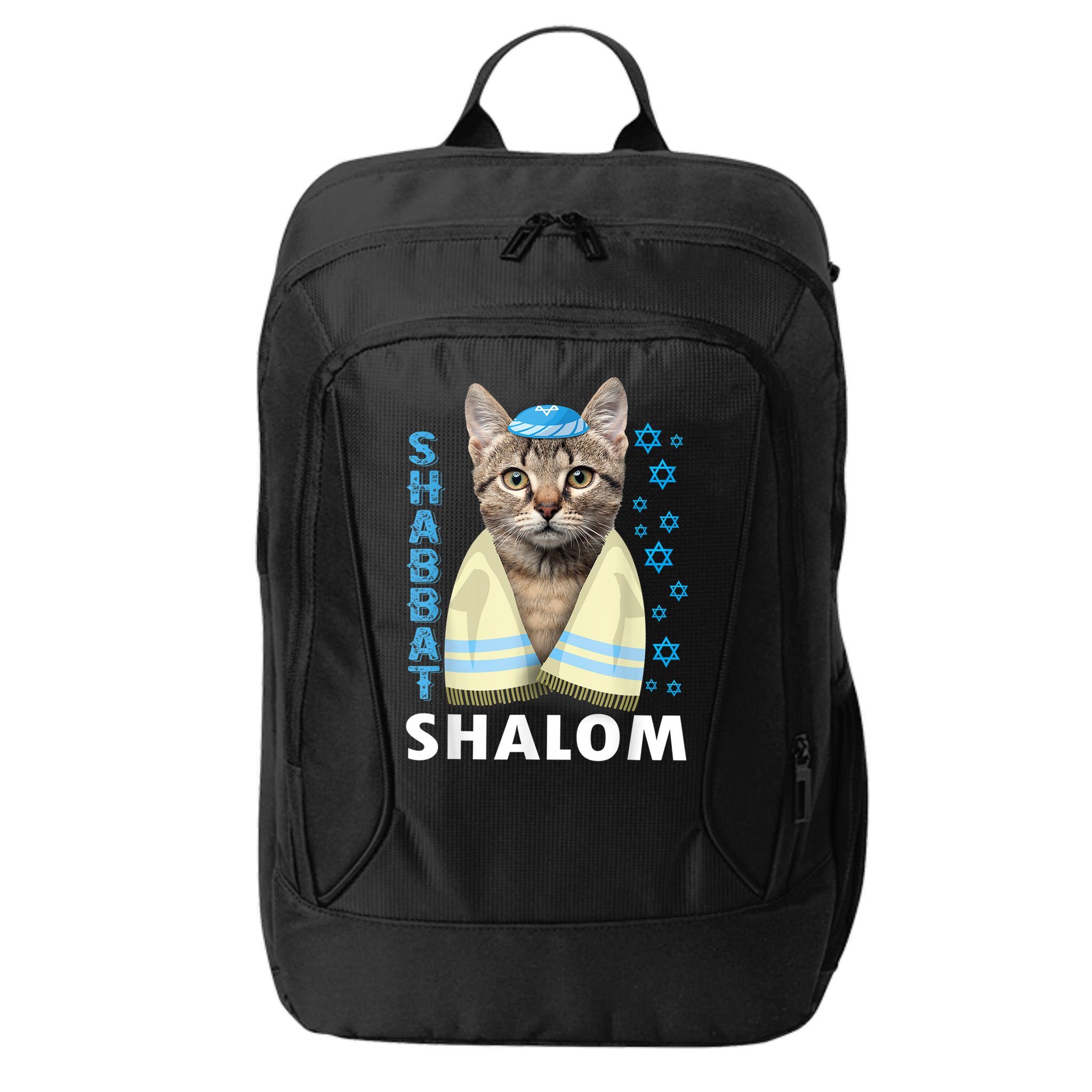 Funny Jewish Shabbat Shalom Cute Cat With Kippah City Backpack