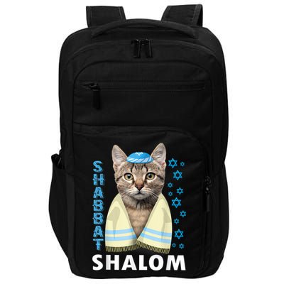 Funny Jewish Shabbat Shalom Cute Cat With Kippah Impact Tech Backpack