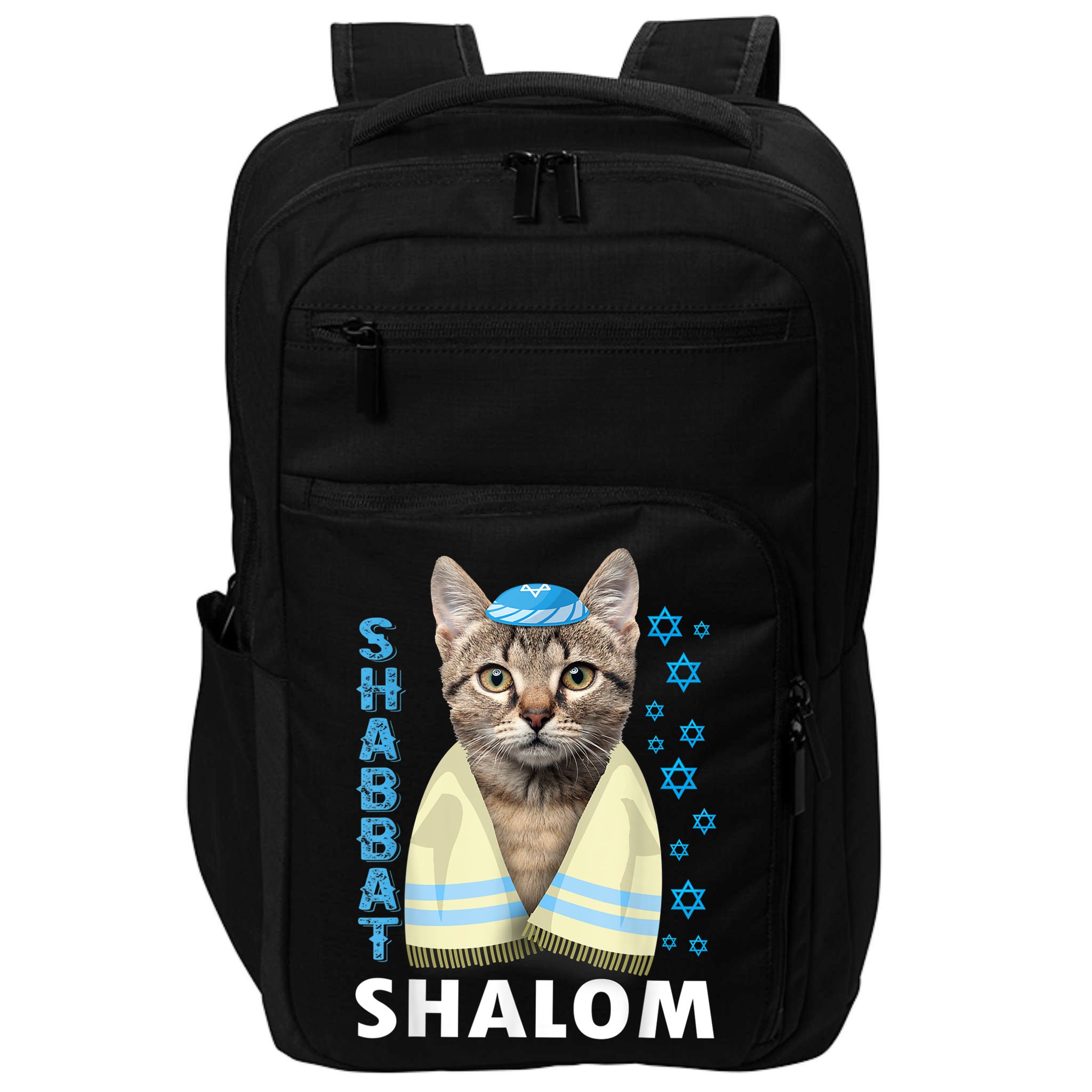 Funny Jewish Shabbat Shalom Cute Cat With Kippah Impact Tech Backpack