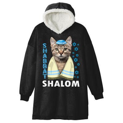 Funny Jewish Shabbat Shalom Cute Cat With Kippah Hooded Wearable Blanket