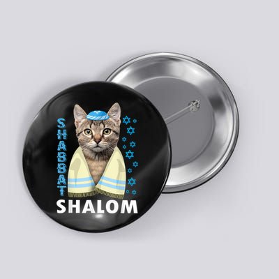 Funny Jewish Shabbat Shalom Cute Cat With Kippah Button