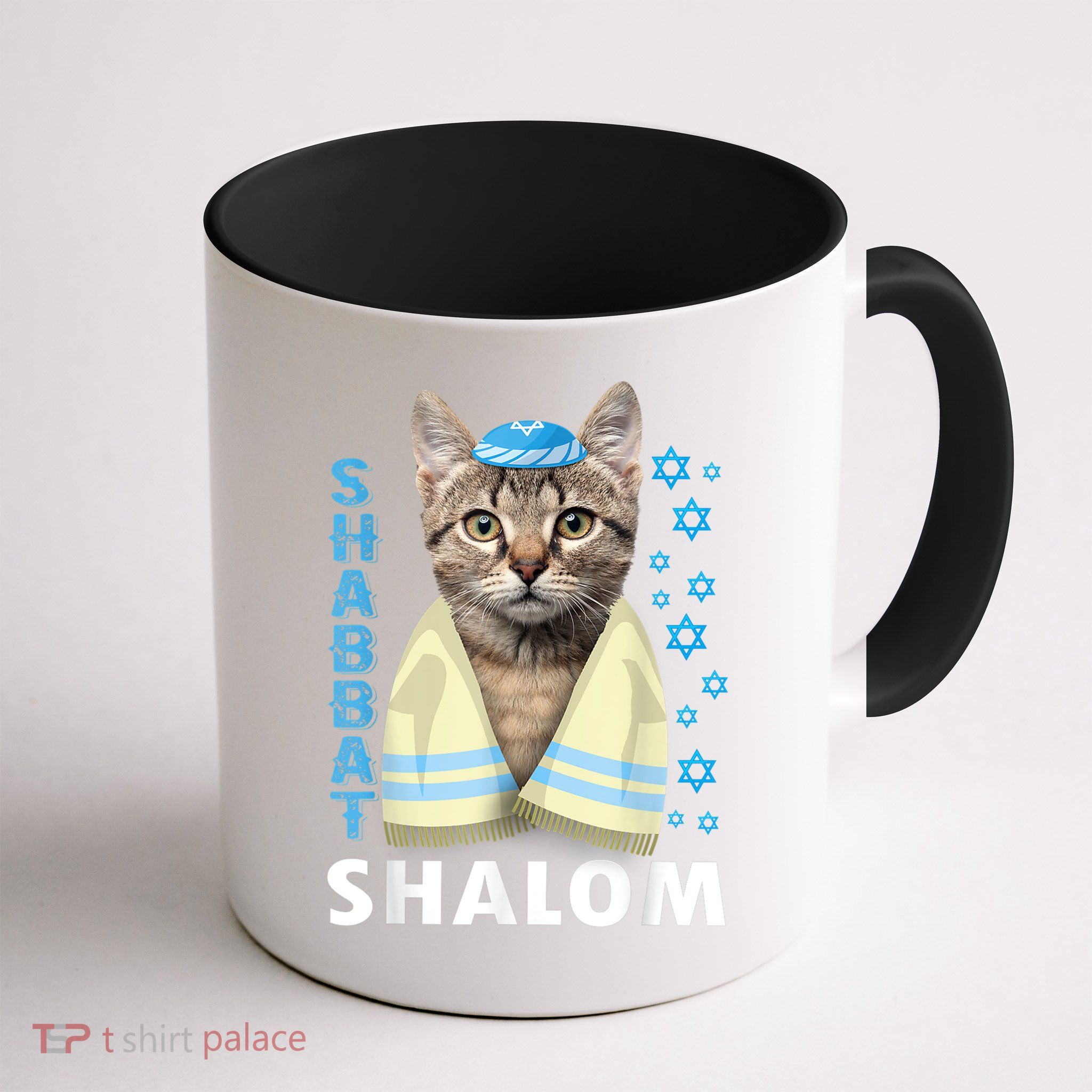 Funny Jewish Shabbat Shalom Cute Cat With Kippah Mug