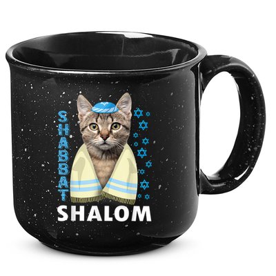 Funny Jewish Shabbat Shalom Cute Cat With Kippah 15oz Campfire Ceramic Mug