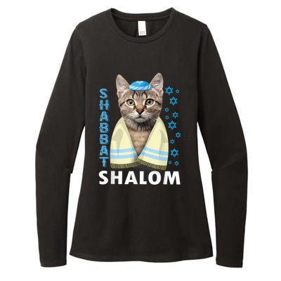 Funny Jewish Shabbat Shalom Cute Cat With Kippah Womens CVC Long Sleeve Shirt