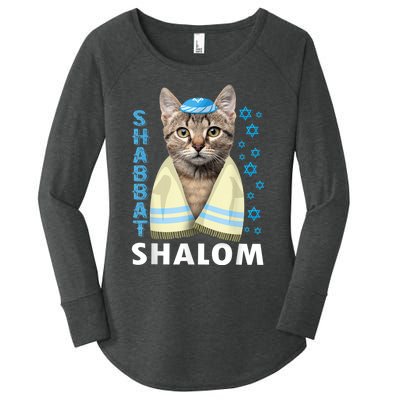 Funny Jewish Shabbat Shalom Cute Cat With Kippah Women's Perfect Tri Tunic Long Sleeve Shirt