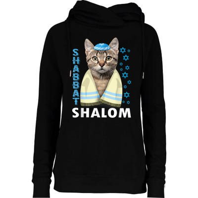 Funny Jewish Shabbat Shalom Cute Cat With Kippah Womens Funnel Neck Pullover Hood