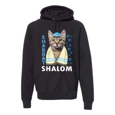 Funny Jewish Shabbat Shalom Cute Cat With Kippah Premium Hoodie