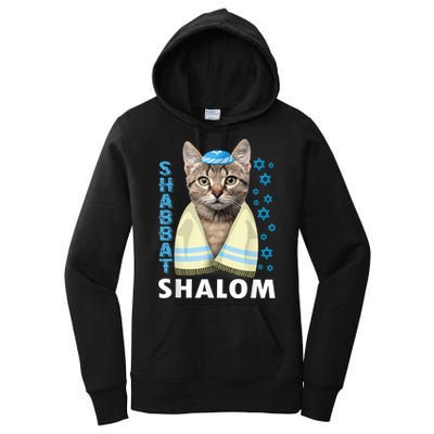 Funny Jewish Shabbat Shalom Cute Cat With Kippah Women's Pullover Hoodie