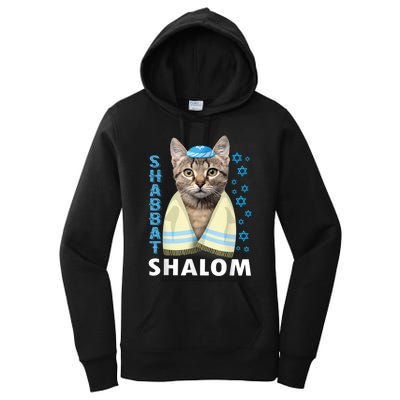 Funny Jewish Shabbat Shalom Cute Cat With Kippah Women's Pullover Hoodie