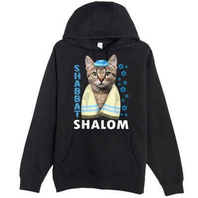 Funny Jewish Shabbat Shalom Cute Cat With Kippah Premium Pullover Hoodie