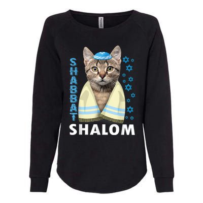 Funny Jewish Shabbat Shalom Cute Cat With Kippah Womens California Wash Sweatshirt