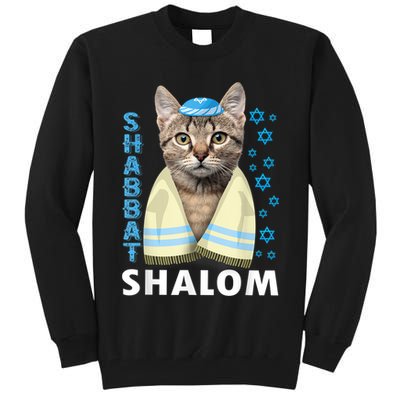 Funny Jewish Shabbat Shalom Cute Cat With Kippah Tall Sweatshirt