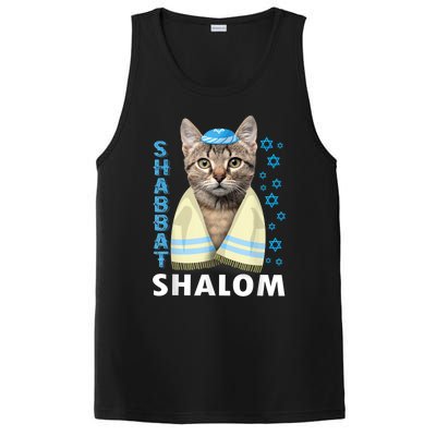 Funny Jewish Shabbat Shalom Cute Cat With Kippah PosiCharge Competitor Tank